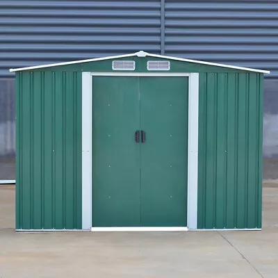 Garden Metal Storage Shed 8 X 6 Ft Outdoor Tool Shed Gabled Roof Galvanised Base • £285.95