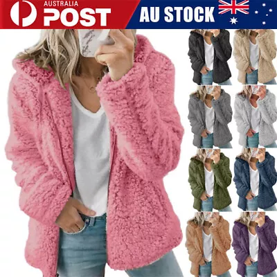 Womens Soft Warm Teddy Bear Fluffy Coat Ladies Fleece Zip Jacket Winter Outwear • $24.59