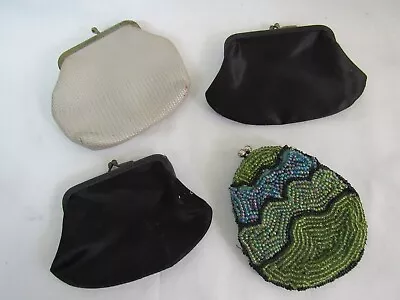 Vintage Mixed Coin Purse Lot- Kiss Lock - 2 Black. 1 Vinyl?. 1 Beaded -- 4 Pcs • $19.98