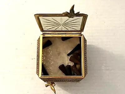 Vintage French Ormolu & Beveled Glass Trinket Jewelry Box Casket With Incense • $70.20