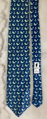 Vineyard Vines Silk Neck Tie Green Whales On Blue Necktie Mens Shep Ian Martha’s • $12.74