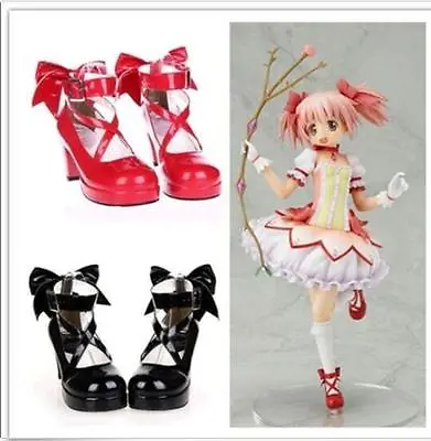 Womens Madoka Kaname Cosplay High Heel Lolita Pumps Cross Strappy Princess Shoes • $67.61