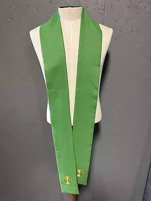 Vintage Minister Pastor Priest Clergy Stole Embroidered Green Cross • $36.34