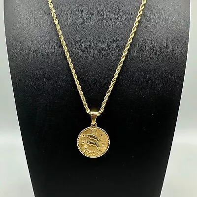 Pisces Pendant Necklace Gold Plated Men Women Rope Chain Zodiac Coin 18.5 Inch • $21.24