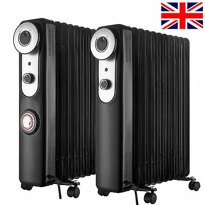 Oil Filled Radiator Heater Electric With Timer 3 Heat Thermostat Portable Black • £40.99