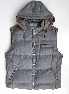 BRUNELLO CUCINELLI Gray Cashmere Hooded Goose Down Vest Gilet Size 58 3XL XXXL • $1795