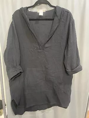 La Blanca Seaside Covers Hooded Tunic Women's Black Open Neck B82 • $34.99