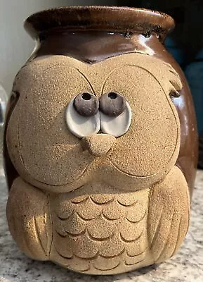 Vtg Art Pottery OWL Biscuit/cookie JAR.  Glaze Stoneware. Wise Old Bird!! • $36.99