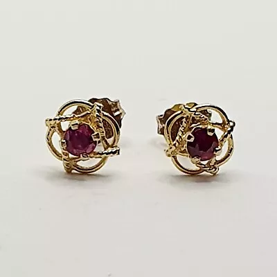 9ct Celtic Ruby Stud Single Stone Earrings In Yellow Gold Round Shape  • £65