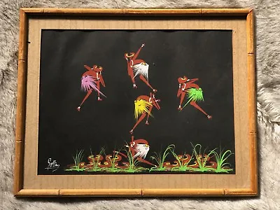 Vtg 50s 60s African Tribal Native Aboriginal Gouache Painting Wall Hanging MCM • $95