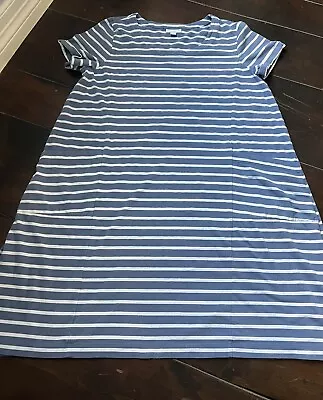 J. Jill Dress Medium Petite Cotton Tencel Short Sleeve Blue White • $10