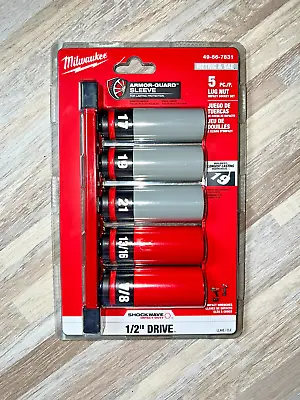 Milwaukee 5pc 1/2  Dr Shockwave Lug Nut Impact Socket Set W/Rail #49-66-7831 • $69.96