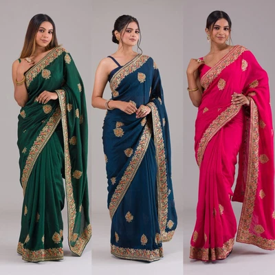 $75.89 • Buy Silk Ethnic Women Wedding Designer Indian Festive Sari Party Wear Saree Blouse