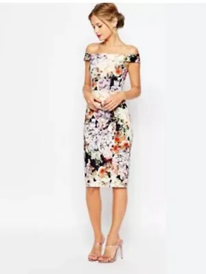 $80 • Buy Asos Off Shoulder Floral Dress. Size UK16 (14)
