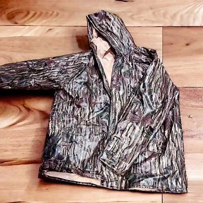 B01 REALTREE WEATHER Size XL Hooded Camo Hunting Nylon Rain Slicker Coat • $48