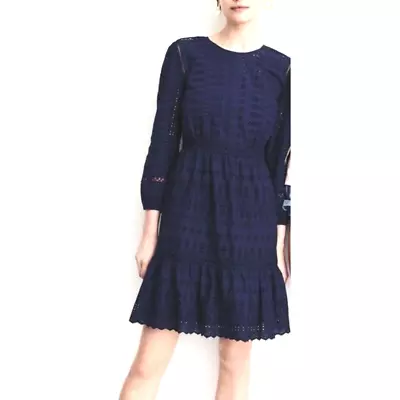 J. Crew Eyelet Lace Flutter Hem Dress- Navy       Size: 6 • $24.50