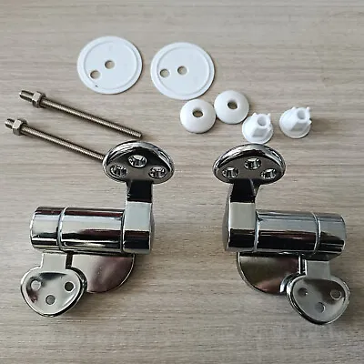 Replacement Traditional Oak Soft Closing Wood Toilet Seat Hinges Chrome Set Uk • £15.48