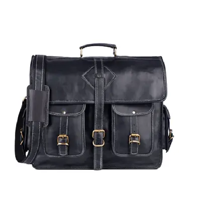SAINTSTAG Genuine Leather Goat Black Messenger Laptop Briefcase Bag • $77.10