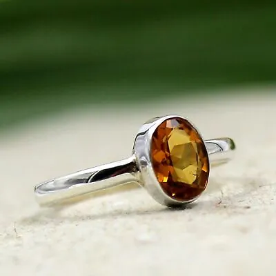 Solid 925 Sterling Silver Jewelry Madeira Citrine Gemstone Midi Ring Size 5 • £25.77