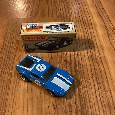 NOS Vintage 1975 Lesney Matchbox Superfast No. 8 De Tomaso Pantera #17 Blue MIB • $34.99