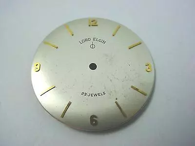 Vintage Watch Dial Lord Elgin 23 Jewels 28.21mm Pearl Gold Numeral & Stick Mrkrs • $39