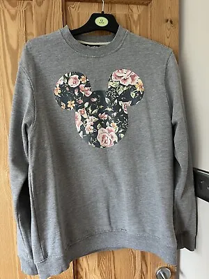 Grey Disney Minga Sweater Mickey Mouse Shape In Floral Print On Front Size M/12 • £7.50