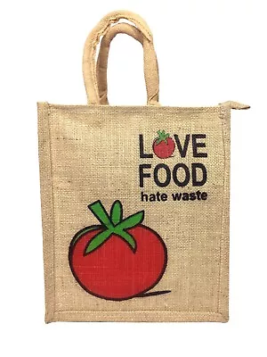 Handblock Love Food Printed Jute Handbags For Travel Multipurpose Shopping • $13