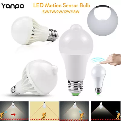 E27 Motion Sensor Bulb Garden Garage Security Lamp 5W 7W 9W 12W 18W 220V 110V SS • $2.60