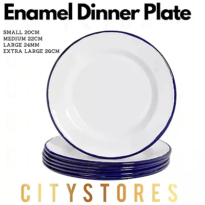 24cm Enamel Dinner Plate Round Dinner Serving Roasting Camping Eating • £9.48