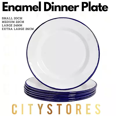 26cm Enamel Dinner Plate Round Dinner Serving Roasting Camping Eating • £10.47