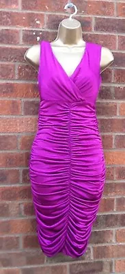 £24.99 • Buy VIntage Style  Julien MacDonald Cerise Ruched Drape Pencil Wiggle Dress 8 - 16