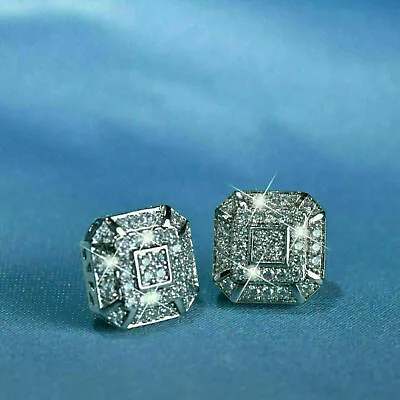  2Ct Round Cut VVS1/D Diamond Unique Cluster Stud Earrings 14K White Gold Finish • $147.97