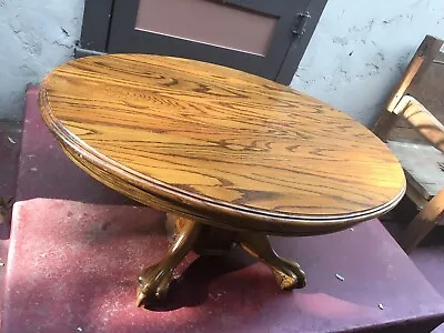 Coffee Table Vintage OVAL WOOD Tiger Oak~End Side Candle~Pedestal~RARE Lion Paw • $1666