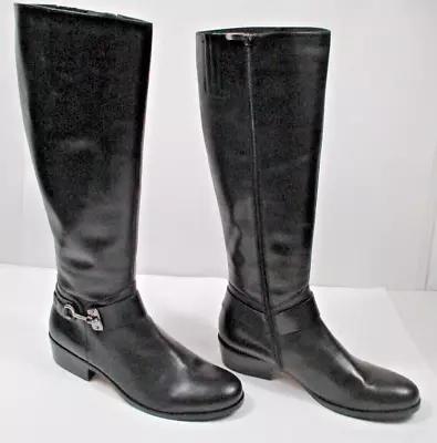 New Via Spiga Black V- Kali Riding Equestrian Knee High Flat Boots Sz 10 M • $63.99