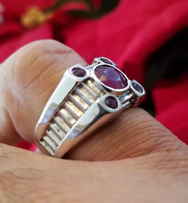 14k White Gold And Ruby's Mens Ring Heavy 16.46 Grams Size 10 • $1750