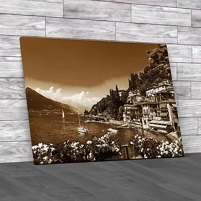 Varenna Town In Como Lake Authentic Italian Lake Sepia Canvas Print Large • £27.95