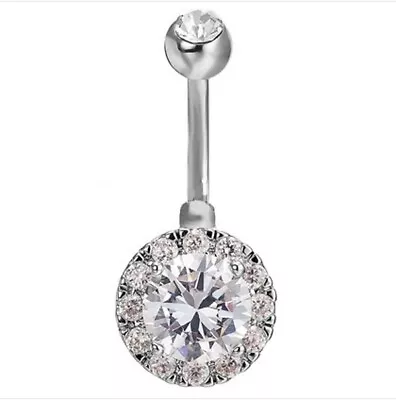 £4.90 • Buy TITANIUM - Large Crystal Double Gem Belly Bar - 6mm 8mm 10mm 12mm 14mm 16mm