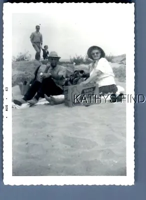 Found B&w Photo E+1182 Man And Woman Sitting On Beach Having Picnic • $6.98