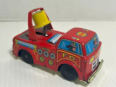 Vintage Tin Lithograph Firetruck Toy Ringing Bell Plastic Wheels Made In Japan • $9.99