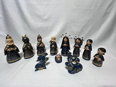 Set 13 VTG Mexican Blue TONALA NATIVITY Folk Art Pottery Jesus Birth Clay • $55