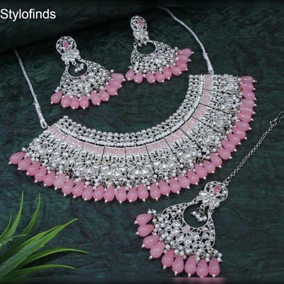 $48.58 • Buy Indian Bollywood Bridal Jewelry Choker Pearl Gold Plated Kundan Necklace Set