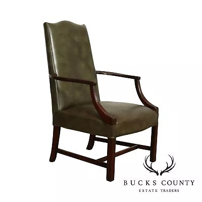 Hickory Chair Mahogany Chippendale Style Leather Library Armchair • $965