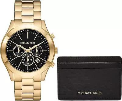 Michael Kors - Men's Slim Runway Chronograph Gold-Tone Watch And Card Case Set • $165.49