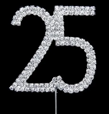 25th Birthday Silver Diamante Cake Topper Decoration 25 Th Wedding Anniversary  • £5.89