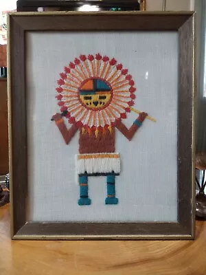 Vintage Hand Embroidered Hopi Kachina Dancer. 9x11 Framed • $24.99