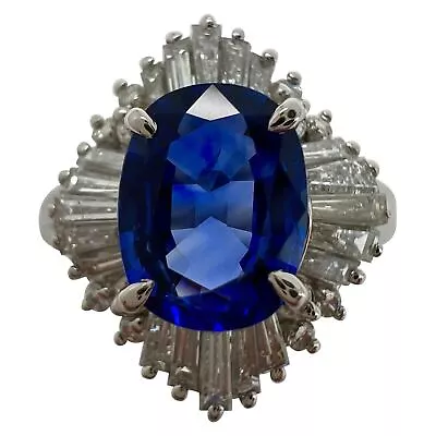 2.06 Carat Ceylon Blue Sapphire Diamond Platinum Ballerina Cocktail Cluster Ring • £1600