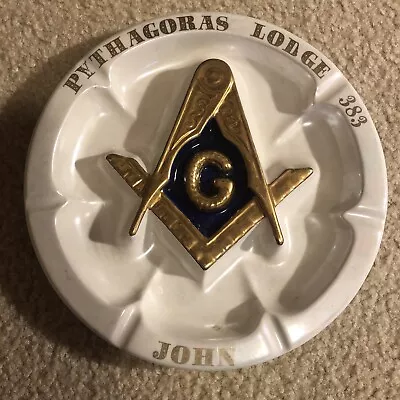 Vintage Pythagoras Lodge 383 Masonic Freemason 9” Diameter Ashtray Blue/Gold • $17.99