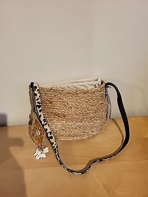 Parfois Handmade Raffia Shoulder Bag With Leopard Print Shoulder Strap BNWT • £15.99