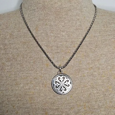 Brighton Womens Pendant Necklace Silver Plated Round Medallion Heart Scroll • $26.99