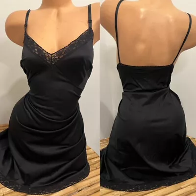 VINTAGE SLIP DRESS LINGERIE SILKY BLACK By VANITY FAIR Sz 42 • $5.50